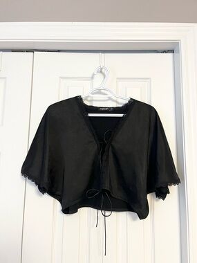 Nasty Gal Satin Lace Tie Up Shirt